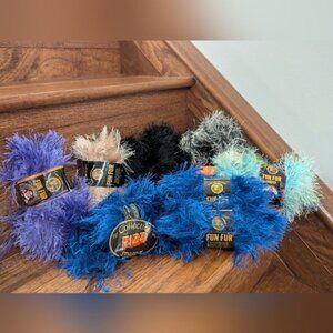 Eyelash Yarn Lot - Purple, Blue, Black, Tan, Multi Color 9 Skiens 465g